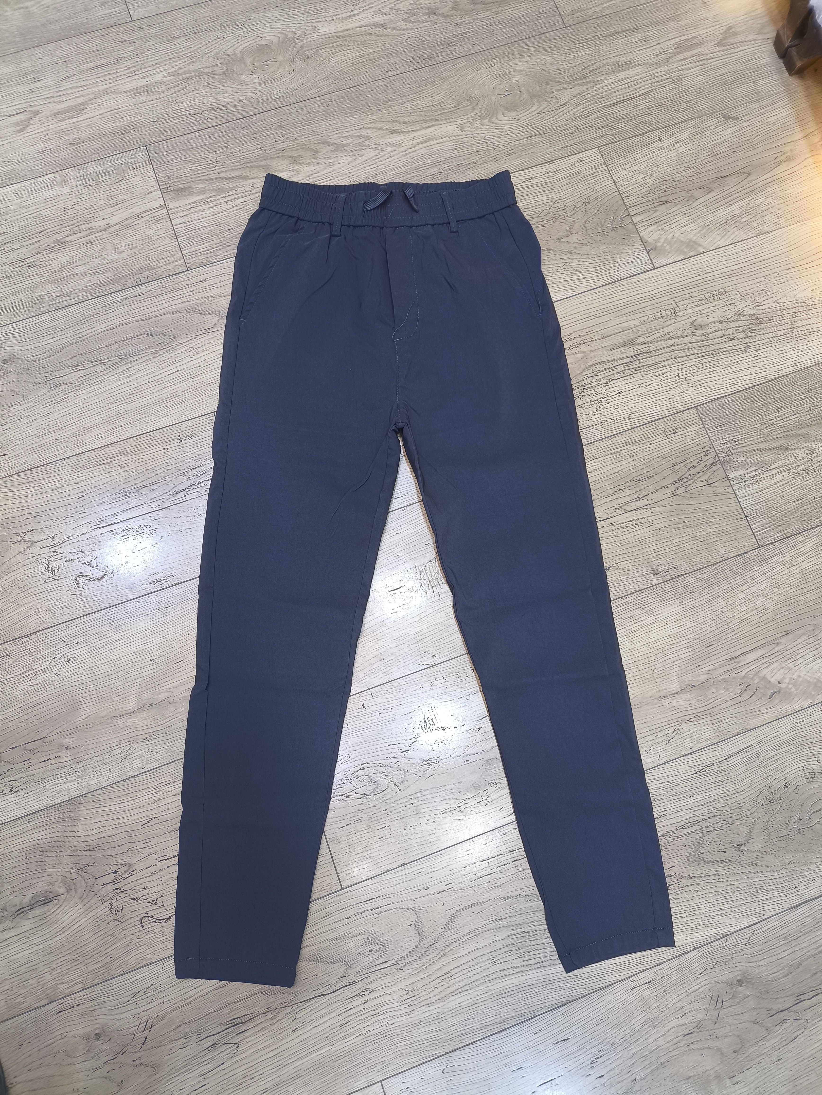 Navy Blue Elastic Waist Casual Pants With Drawstring