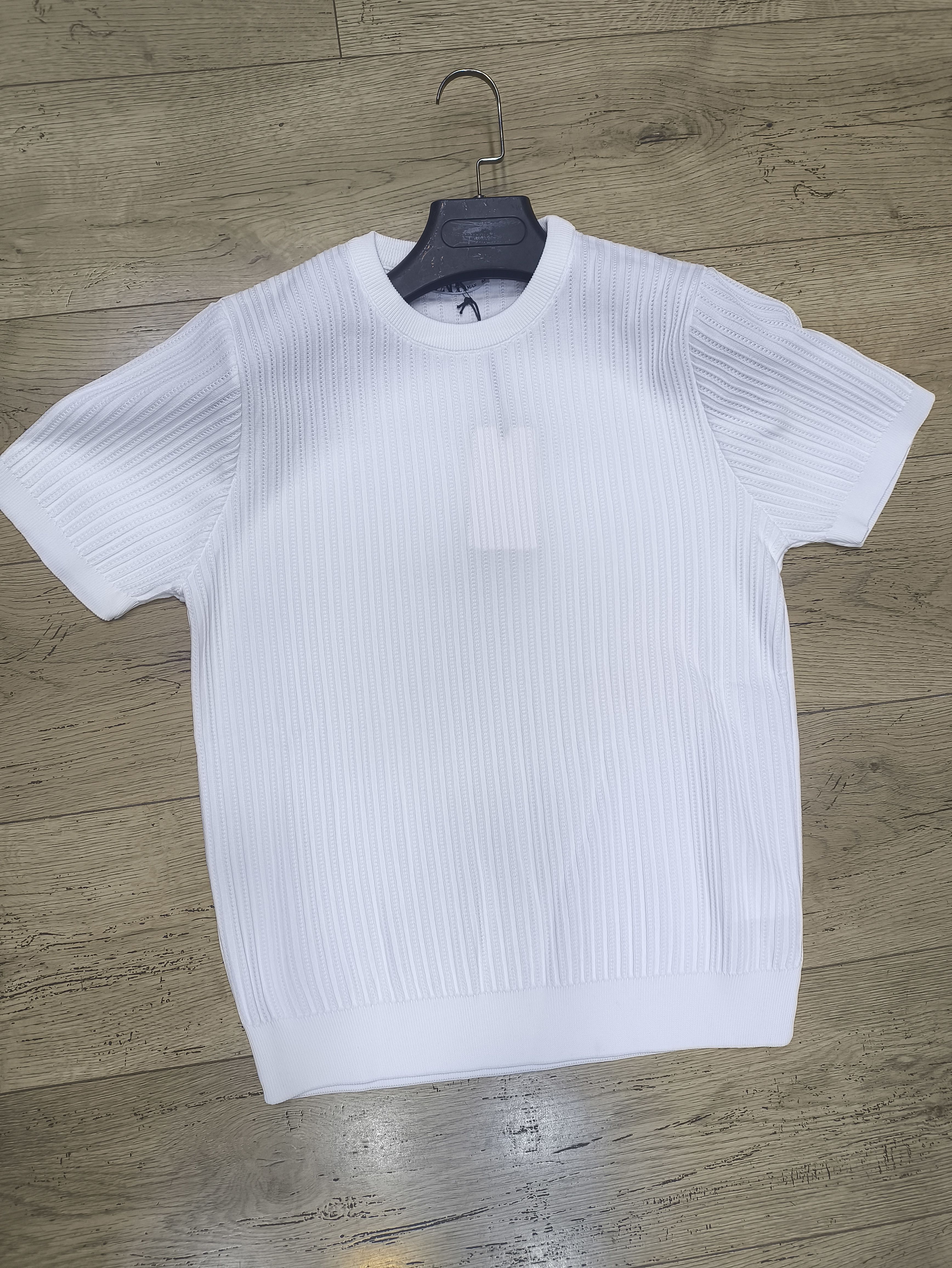 Zara Navy Blue Ribbed Knit Short Sleeve Top For Men