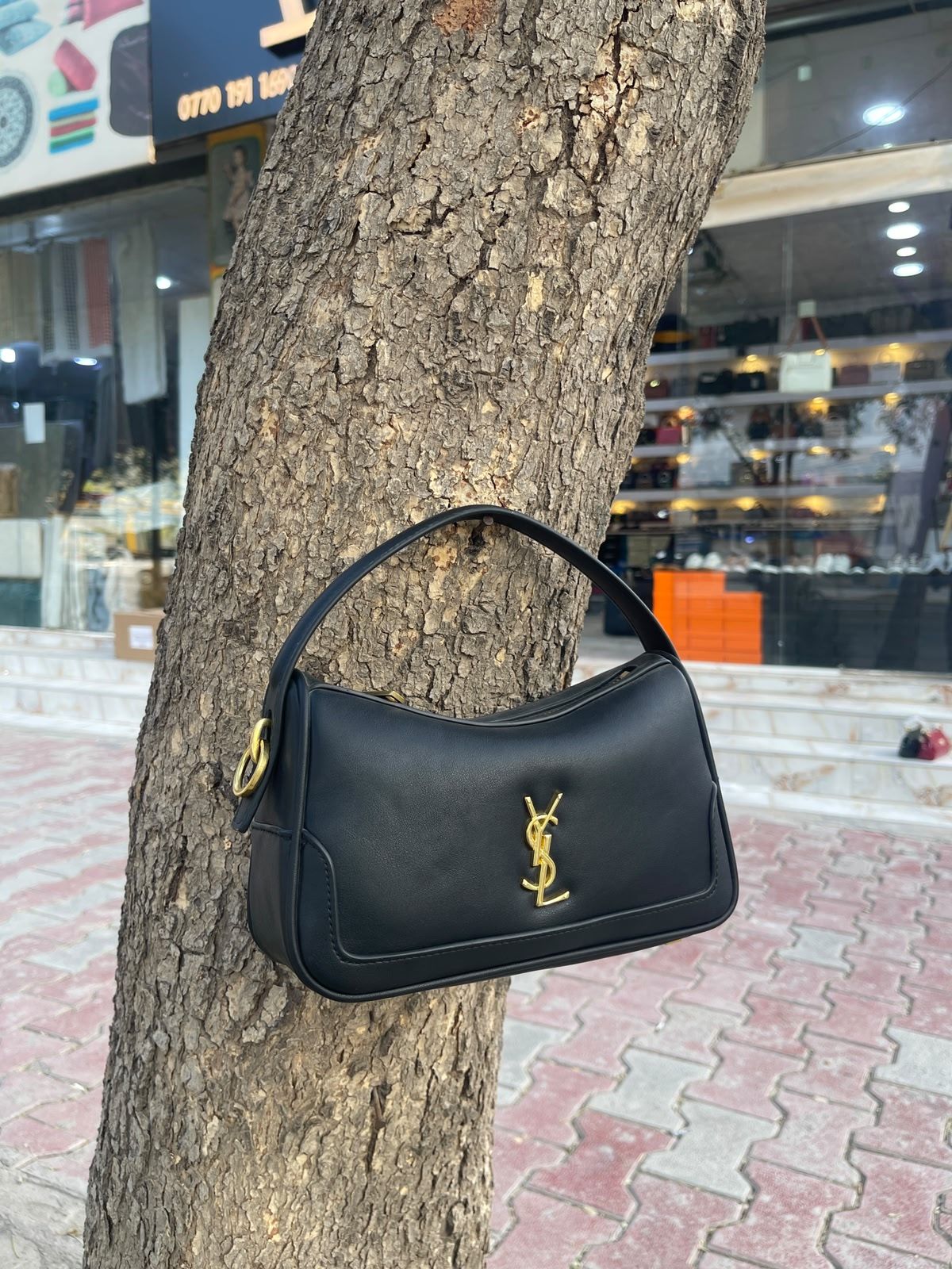 Saint Laurent Black Smooth Leather Hobo Bag With Gold Hardware
