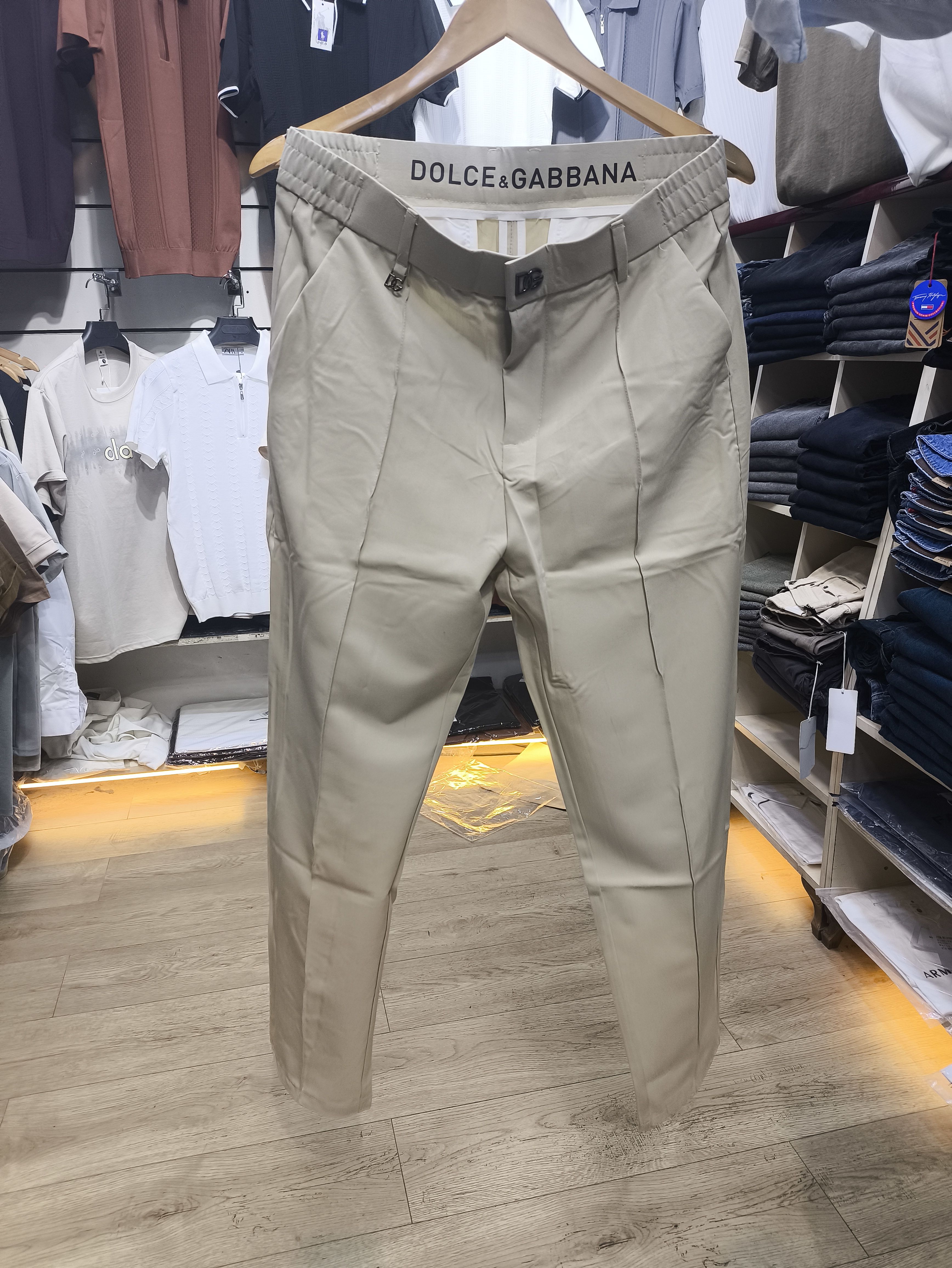 Dolce & Gabbana Beige Elastic Waist Trousers With Logo Detail
