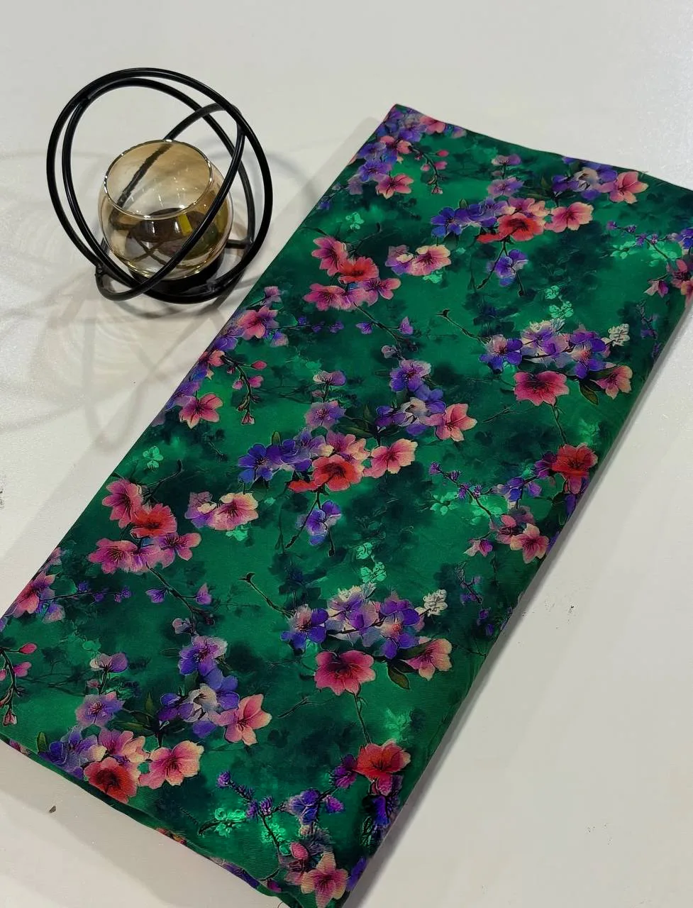 Stretch cashmere fabric for women clothes - Dark Green Floral