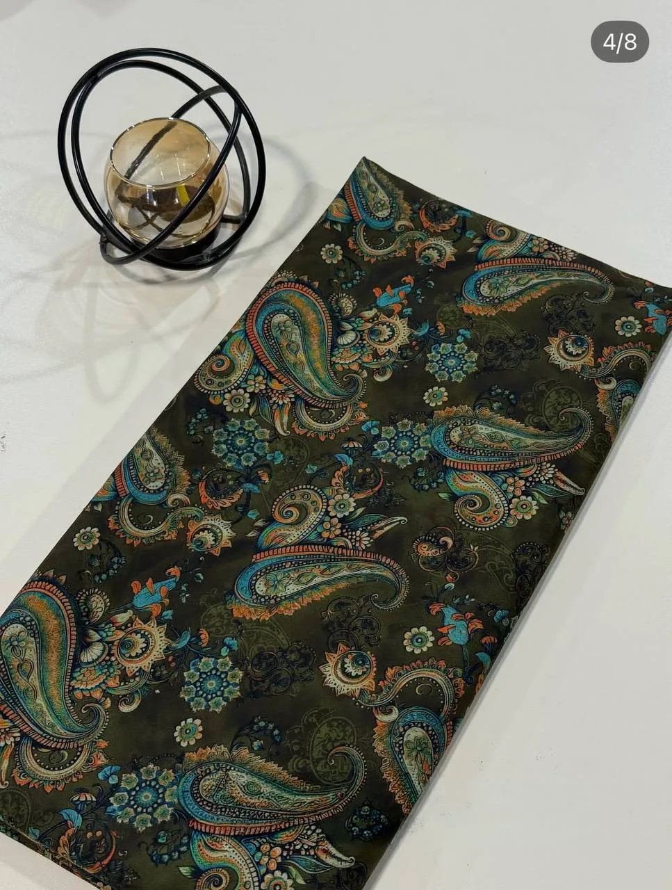 Stretch cashmere fabric for women clothes - Dark Green Paisley Print