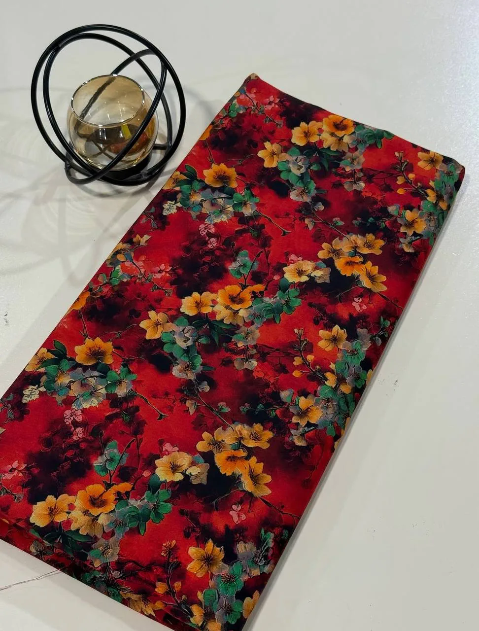 Stretch cashmere fabric for women clothes - Red & Yellow Floral